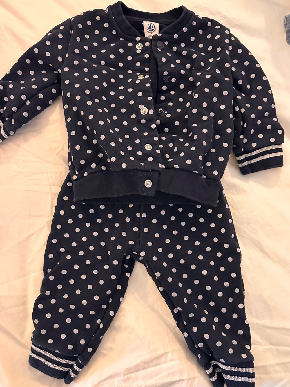 Petit Bateau Kids Navy Polka Dot sweatsuit Set